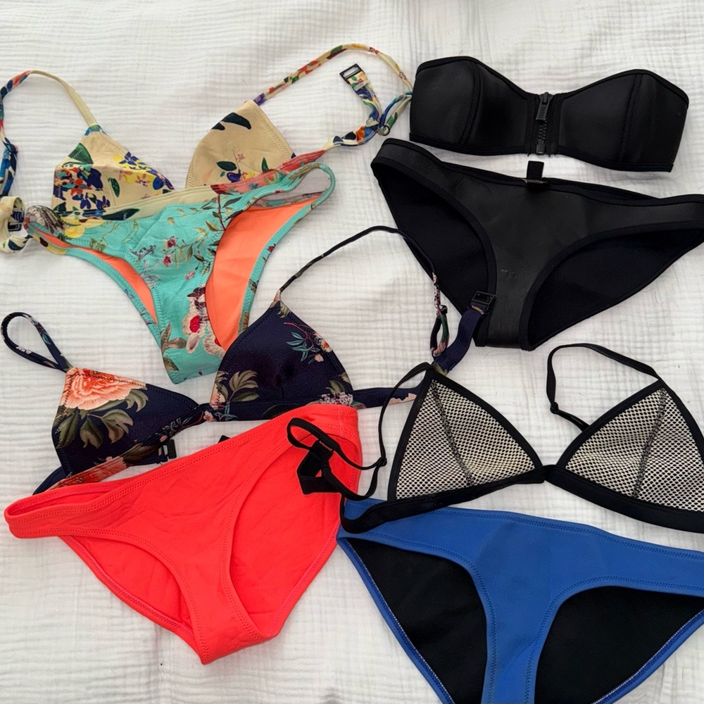 Triangl Neoprene Floral Neon Black Bikini Sets of 4 Small XS Medium RARE